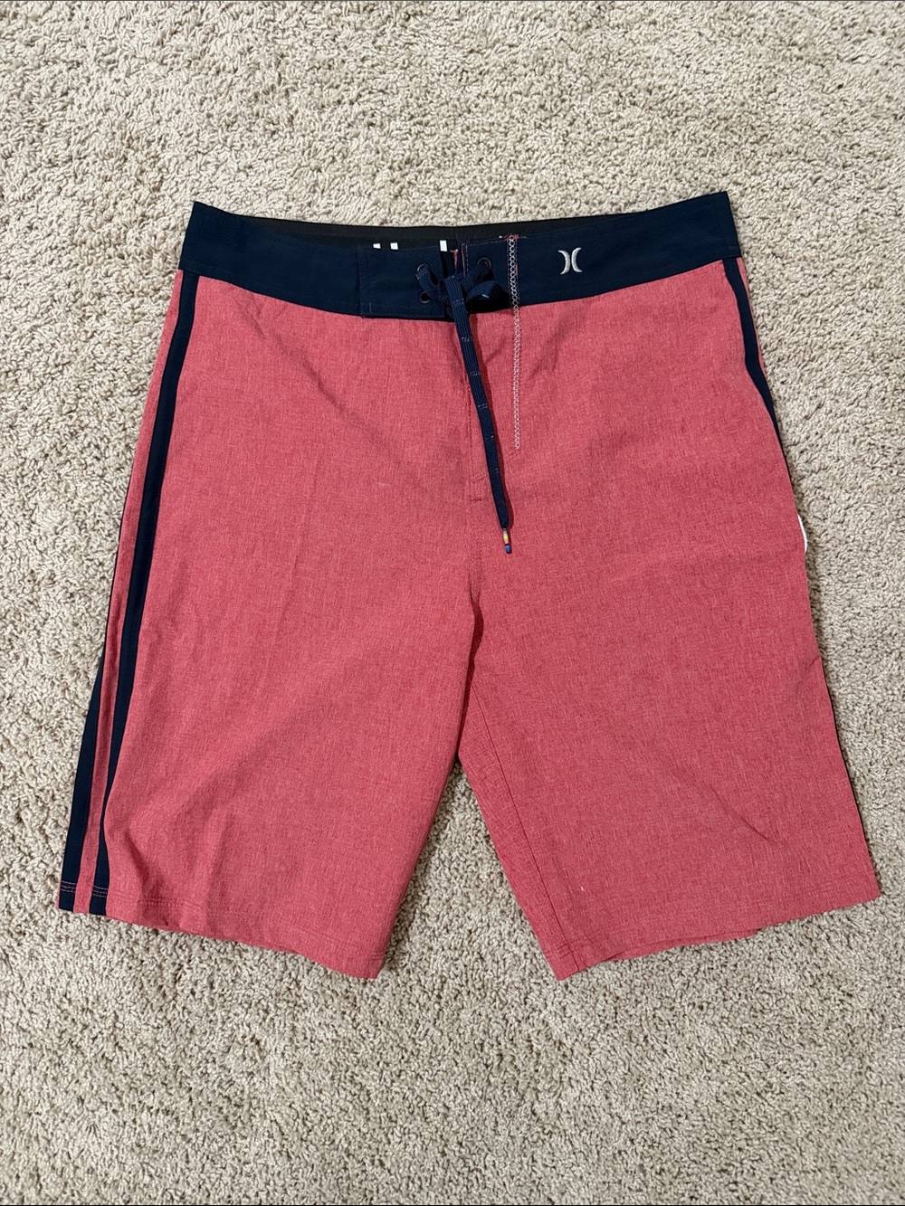 Hurley Phantom Men’s Coral Red Board Shorts with Navy Waistband